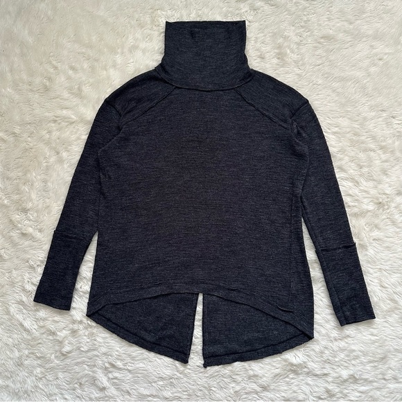 Free People We The Free Sweater Split Back Turtleneck Top Dark Gray S - Picture 3 of 12